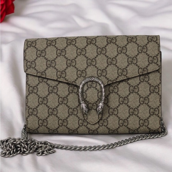 GUCCI GG Supreme Monogram Small Dionysus Chain Wallet Beige Taupe - Picture 1 of 16